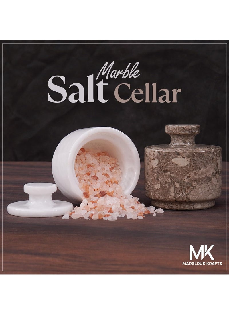 RADICALn Handcrafted Marble Set of 2 Marinara and White Salt Cellar Kitchen Decor  - Image 5