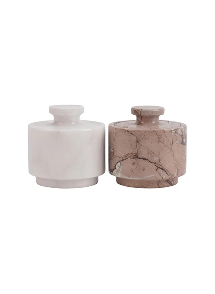 RADICALn Handcrafted Marble Set of 2 Marinara and White Salt Cellar Kitchen Decor  - Image 1