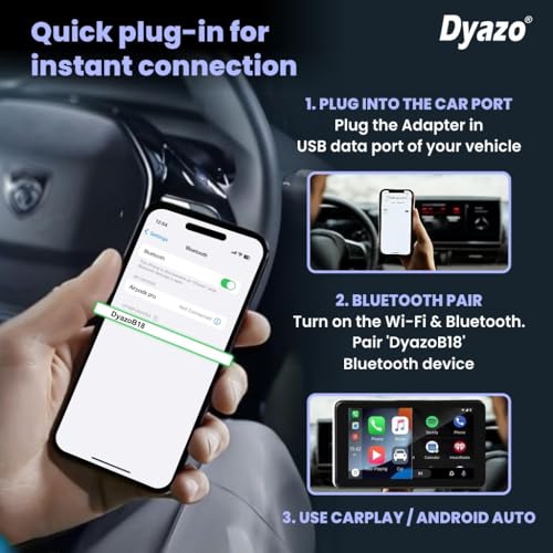 Dyazo 2-in-1 Wireless Car Adapter for Apple CarPlay & Android Auto | Plug & Play Bluetooth Connection | Converts Wired System to Wireless | Fast Stable Performance | Compatible with iOS & Android - Image 2