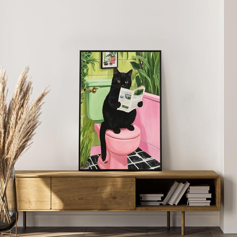 Okarina Framed Paint by Numbers Kit for Adults Beginner Black Cat, Adult Paint by Number Kits on Canvas Framed Bathroom, DIY Acrylic Oil Painting by Numbers with Frame, Perfect for Home Decor 8 X 12 Inch - Image 3