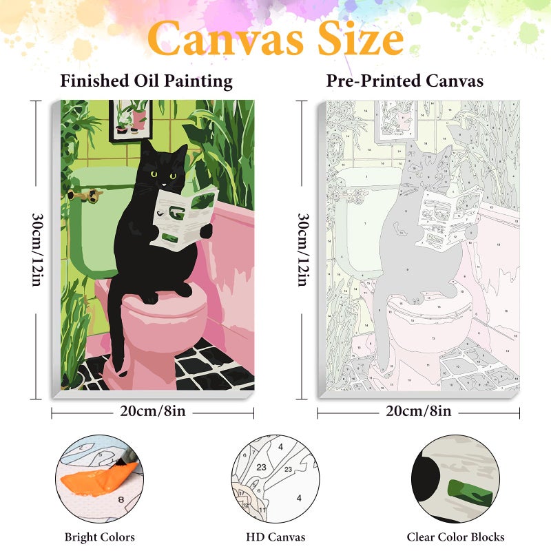 Okarina Framed Paint by Numbers Kit for Adults Beginner Black Cat, Adult Paint by Number Kits on Canvas Framed Bathroom, DIY Acrylic Oil Painting by Numbers with Frame, Perfect for Home Decor 8 X 12 Inch - Image 2
