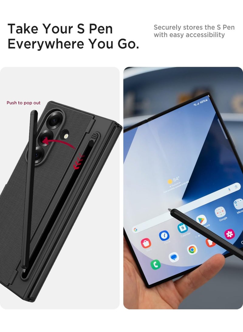 Aookay for Samsung Galaxy Z Fold 7 Case with Pen Holder Slot & Pen (Not Original) [Mil-Grade Drop][Built-in Screen & Invisible Kickstand] Slim Thin Protective Phone Case for Z Fold 7 Cover (Black) - Image 3