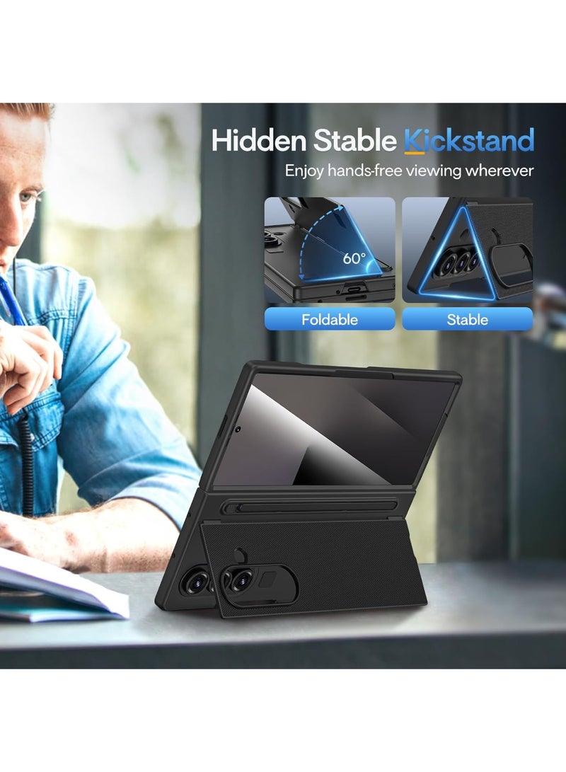 Aookay for Samsung Galaxy Z Fold 7 Case with Pen Holder Slot & Pen (Not Original) [Mil-Grade Drop][Built-in Screen & Invisible Kickstand] Slim Thin Protective Phone Case for Z Fold 7 Cover (Black) - Image 4
