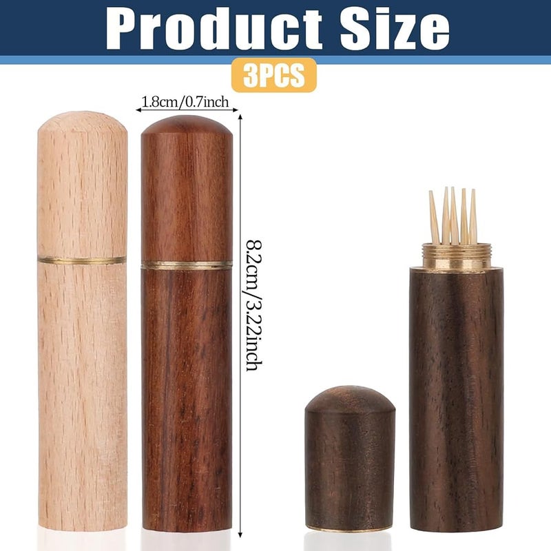 ALMEKAQUZ 3pcs Toothpick Holder Portable Wood Toothpicks Case Waterproof Handmade Craft toothpick Pocket Box Mini toothpicks Box for Storage Needle Pill Bead Ear Pick Cotton Swab - Image 2
