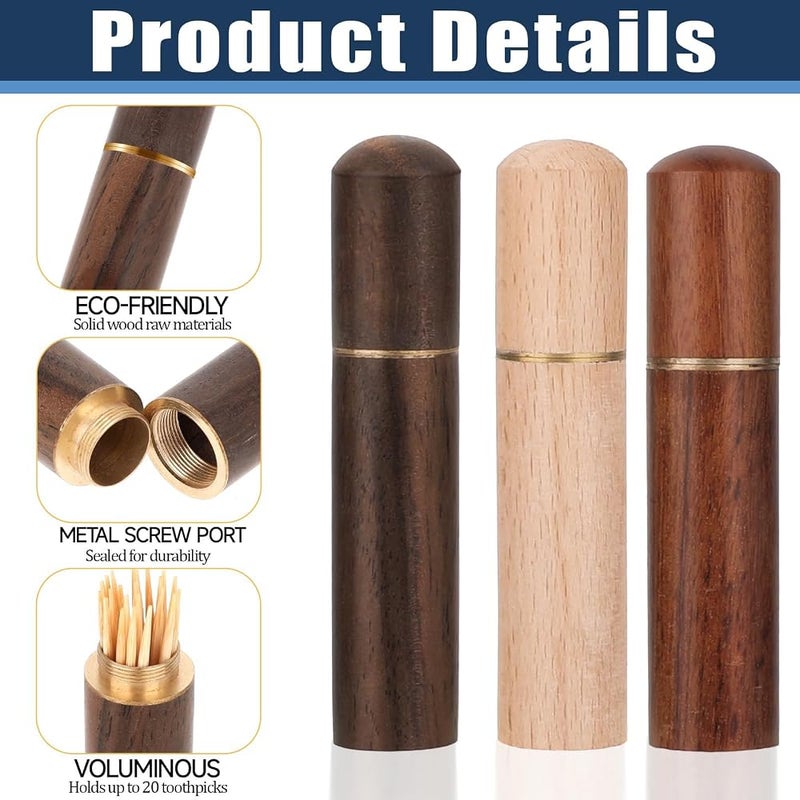 ALMEKAQUZ 3pcs Toothpick Holder Portable Wood Toothpicks Case Waterproof Handmade Craft toothpick Pocket Box Mini toothpicks Box for Storage Needle Pill Bead Ear Pick Cotton Swab - Image 3