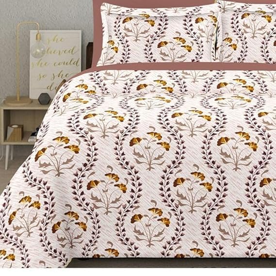 Luxe Layers Italian Luxury Pastel Collection |100% Pure Premium Cotton | Super King Size Double Bedsheet | 108x108 (9ft by 9ft) with 2 Pillow Covers | Super Soft 400TC | Pastel Floral Print (Brown)  - Image 2