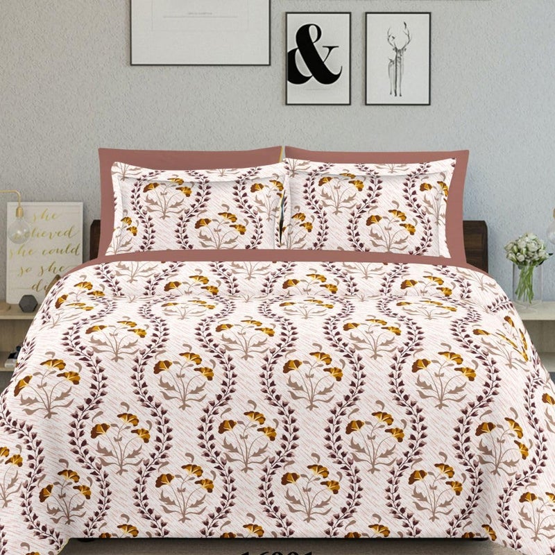 Luxe Layers Italian Luxury Pastel Collection |100% Pure Premium Cotton | Super King Size Double Bedsheet | 108x108 (9ft by 9ft) with 2 Pillow Covers | Super Soft 400TC | Pastel Floral Print (Brown)  - Image 1