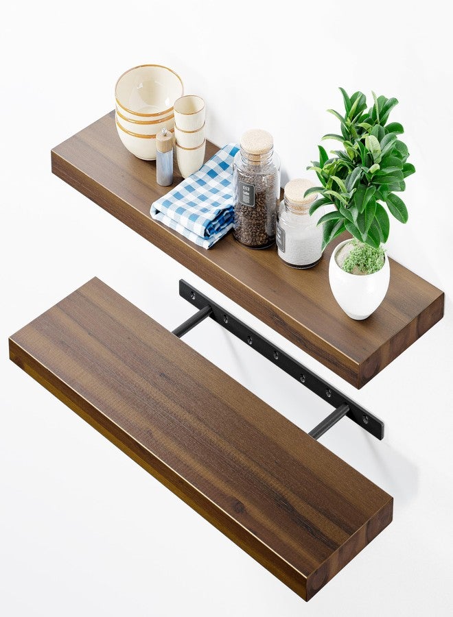 BATODA Set of 2 24" Acacia Floating Shelves for Wall - Rustic Farmhouse Wood Floating Shelf - Book Shelf for Wall & House Décor - DIY Floating Book Shelves - with Brackets & Hardware (Walnut Color) - Image 1