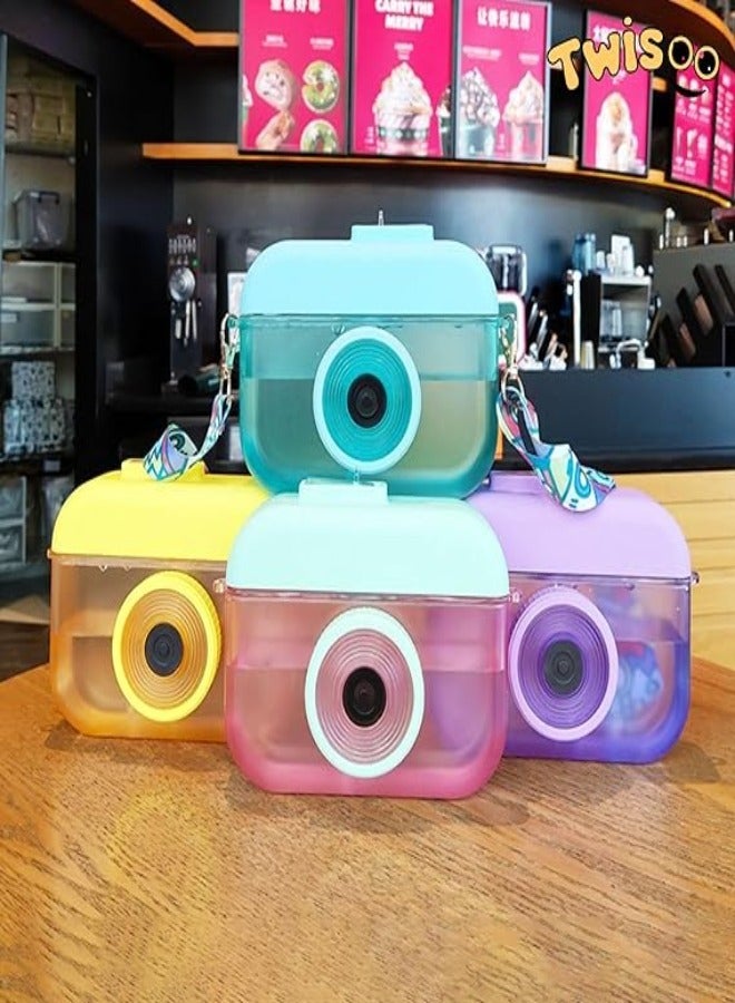 Twisoo Camera Shape Plastic Water Bottle, Leak-Proof Sports Travel Cup with Straw & Strap, 400ml, Green - Image 5