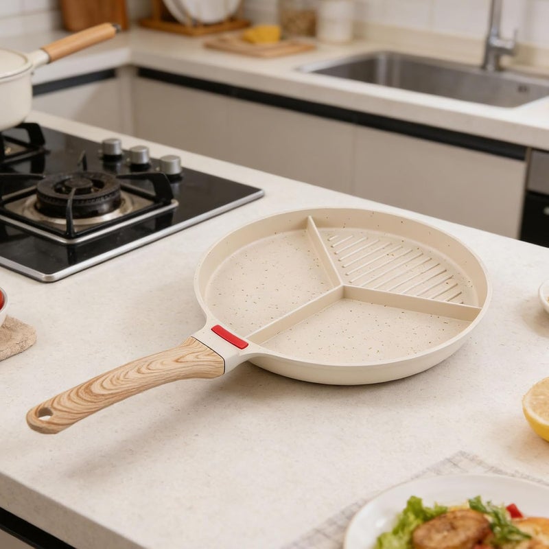 Haofy Breakfast Frying Pan, 2 in 1 Nonstick Grill Pan with Divided Steak Stripe Area for Eggs Omelet Bacon Pancakes Compatible with Gas Stove Induction Cooktop Microwave - Image 2