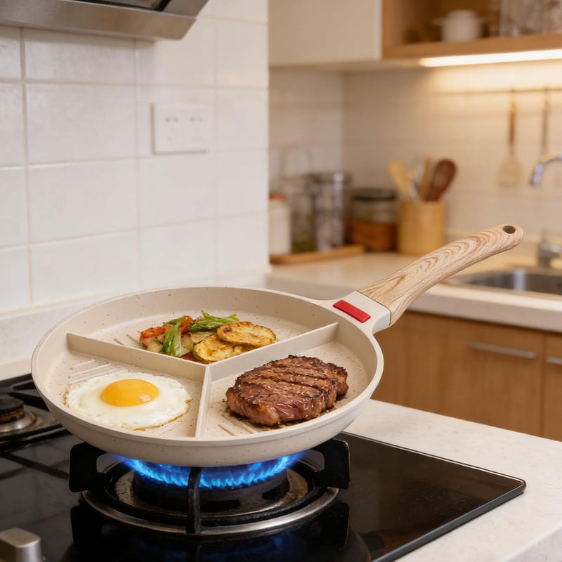 Haofy Breakfast Frying Pan, 2 in 1 Nonstick Grill Pan with Divided Steak Stripe Area for Eggs Omelet Bacon Pancakes Compatible with Gas Stove Induction Cooktop Microwave - Image 5