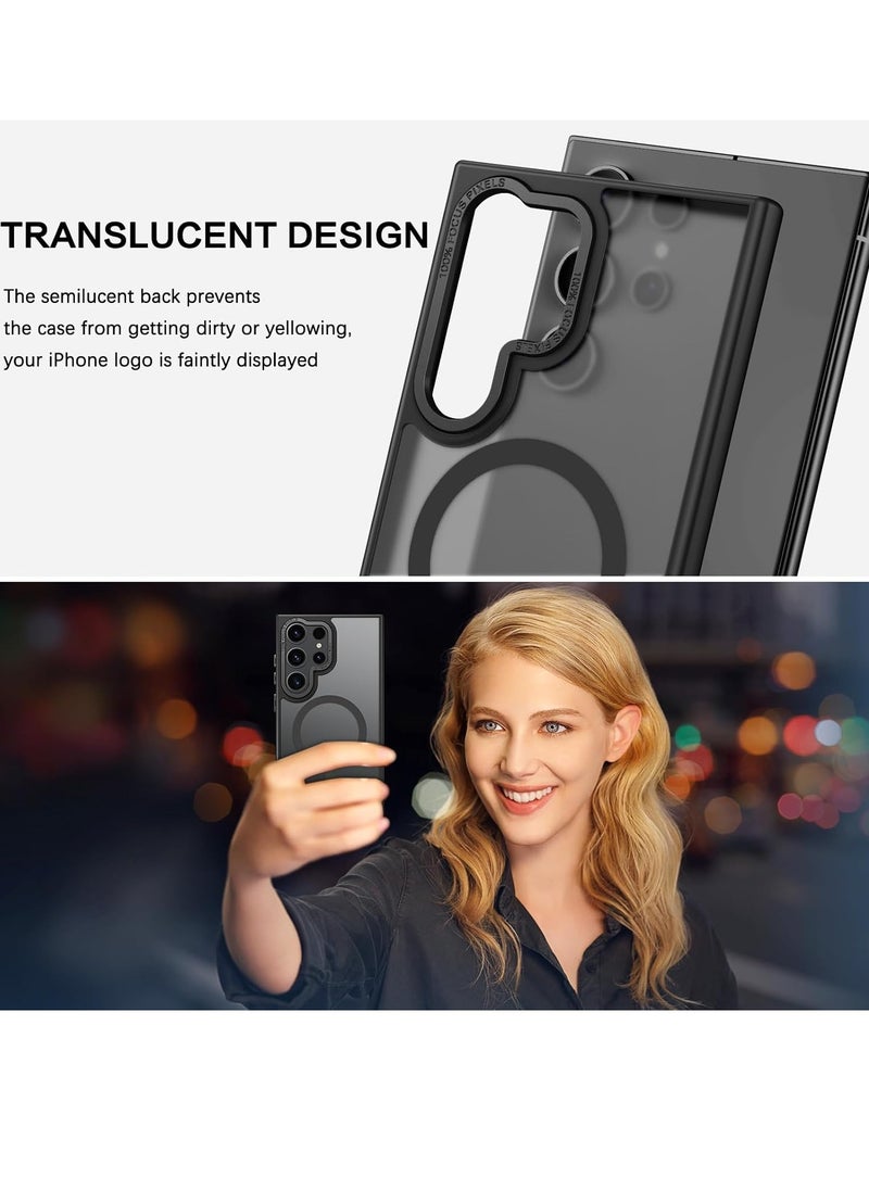 ESCASE - for Samsung S24 Ultra Case, Compatible with MagSafe, Magnetic Translucent Matte Back Shockproof Cover with Strong Magnet, Slim Thin Full Protection Phone Case for Galaxy S24 Ultra 5G (Black) - Image 1