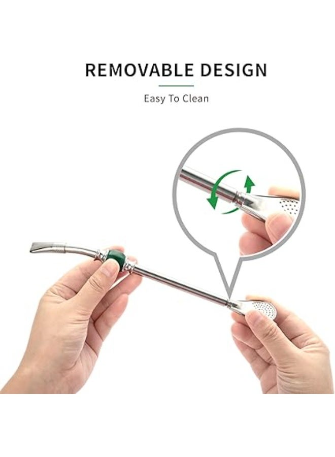 CUOPRU Yerba Mate Bombillas Set - Included Mate Gourd Stainless Steel Straws with Straw Case, Removable Head Filter, Colorful Bead, Cleaning Brush (Blue and White) - Image 5