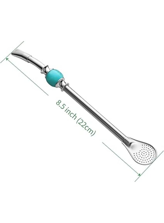 CUOPRU Yerba Mate Bombillas Set - Included Mate Gourd Stainless Steel Straws with Straw Case, Removable Head Filter, Colorful Bead, Cleaning Brush (Blue and White) - Image 2