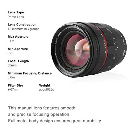 Meike 50mm F1.2 Full Frame Manual Lens with Large Aperture, Ideal for Portrait Photography, Sony E-Mount A7III A9 NEX 3 3N 5 NEX 5T NEX 5R NEX 6 7 A5000 A5100 A6000 A6100 A6300 A6500 - Image 3