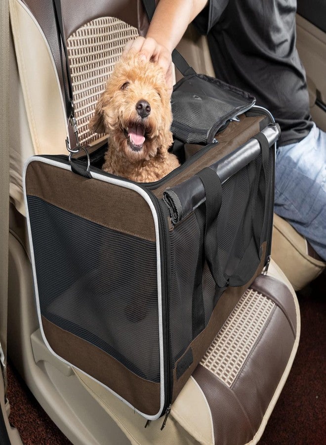 GAPZER Pet Carrier for Large Cat Soft-Sided Animal Traveling Bag for Medium Cat up to 20lbs / Washable Small Dog Puppy 10 lbs Crate Case with Privacy Curtains for Home Outdoor Travel Mocha Brown - Image 5