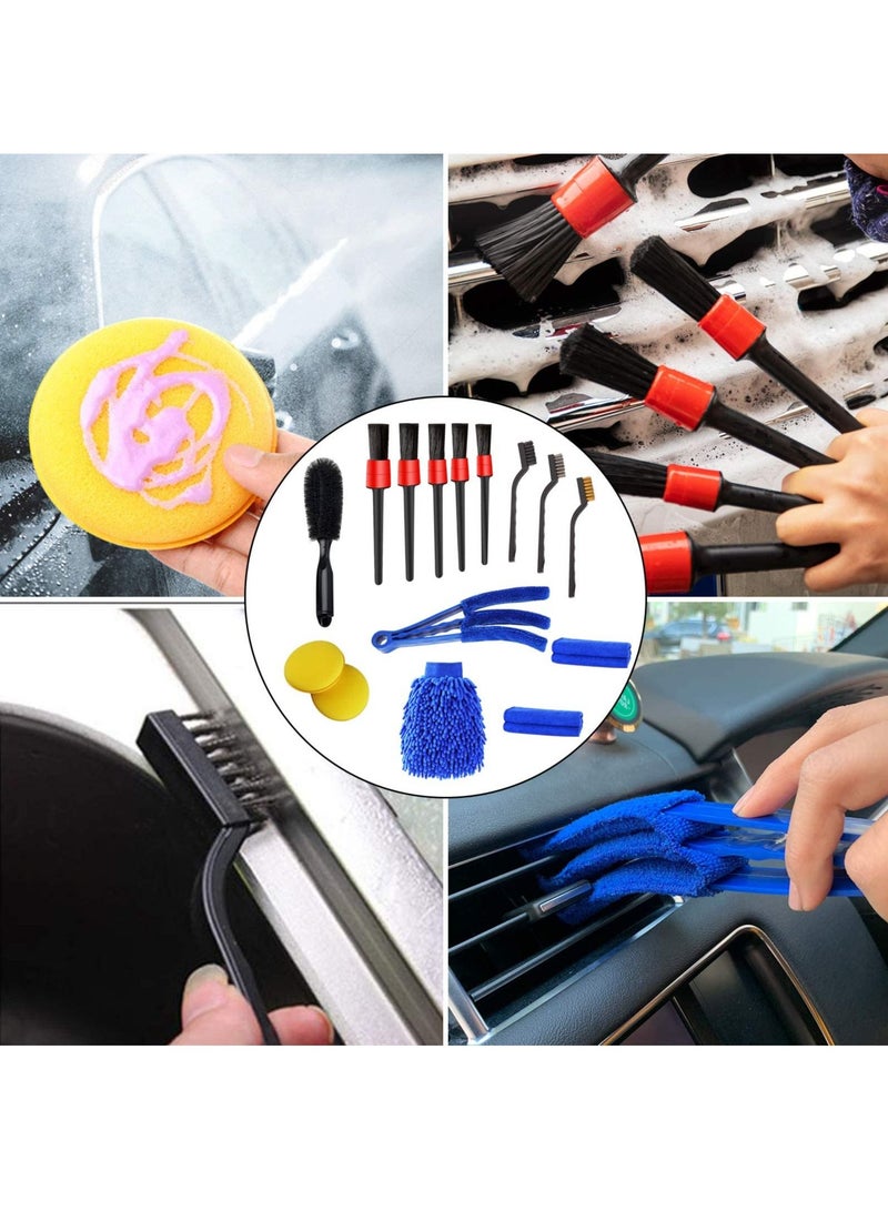 Generic 15 PCS Car Detailing Brush Set Car Cleaning Kit for Wheels Engine Console Dashboard Air Vent Leather Detail Brushes Wheel Brush Wash Mitt Vent Brush Wax Applicator Pads Towels Wire Brushs - Image 2