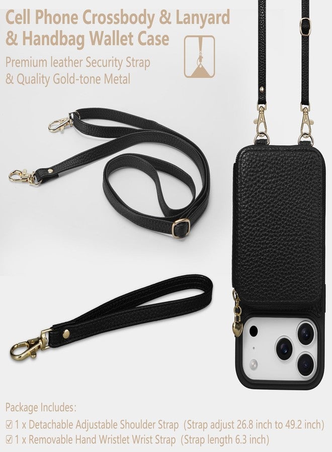 Keallce Case for Phone 6.3'' Case Wallet, Crossbody Zipper Purse with RFID Blocking Card Slots Kickstand, Lanyard & Handstrap Flip Folio Leather Phone Cover for, Black - Image 5