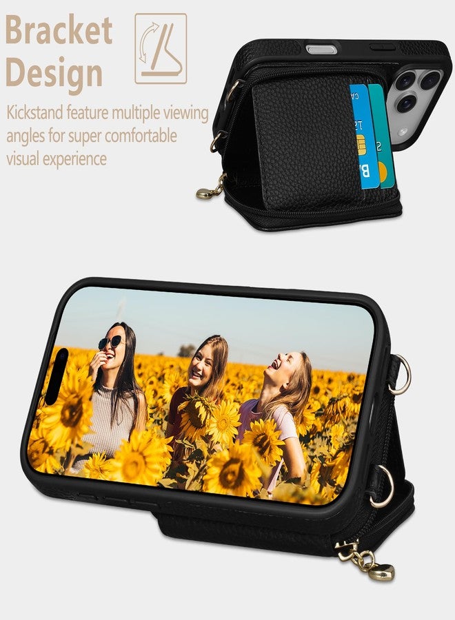 Keallce Case for Phone 6.3'' Case Wallet, Crossbody Zipper Purse with RFID Blocking Card Slots Kickstand, Lanyard & Handstrap Flip Folio Leather Phone Cover for, Black - Image 3
