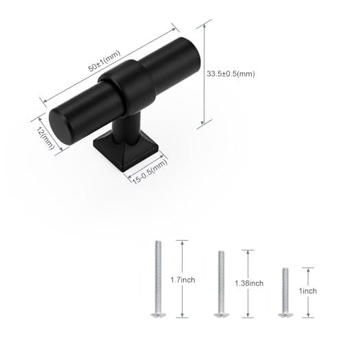 knobelite 5 Pack Matte Black Cabinet Knobs, Single Hole Cabinet Pulls for Kitchen Bathroom, Stainless Steel T Bar Knob Handle for Dressers Cabinets - Image 3