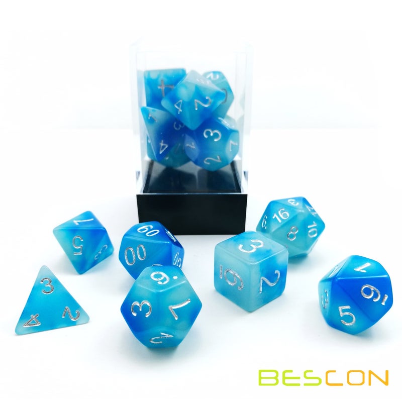 BESCON DICE Gemini Glowing Polyhedral 7pcs Set ICY Rocks, Luminous RPG d4 d6 d8 d10 d12 d20 d%, Brick Box Packaging - Image 2