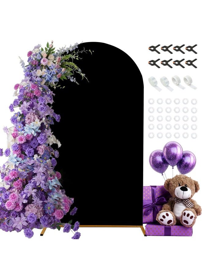 Dexpinzo 7.2FT Wedding Arch Cover, Black Spandex Arch Cover Stretchy Backdrop Stand Cover with Balloon Tying Tools for Wedding Ceremony Baby Shower Birthday Party Photo Background Arch Decorations - Image 1