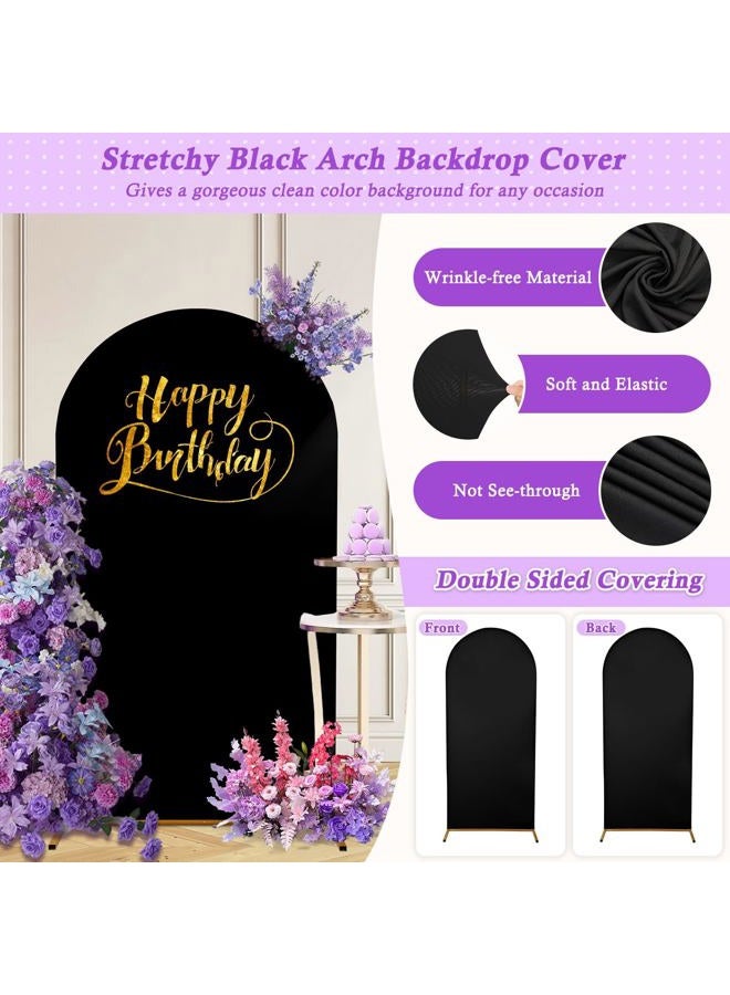 Dexpinzo 7.2FT Wedding Arch Cover, Black Spandex Arch Cover Stretchy Backdrop Stand Cover with Balloon Tying Tools for Wedding Ceremony Baby Shower Birthday Party Photo Background Arch Decorations - Image 2