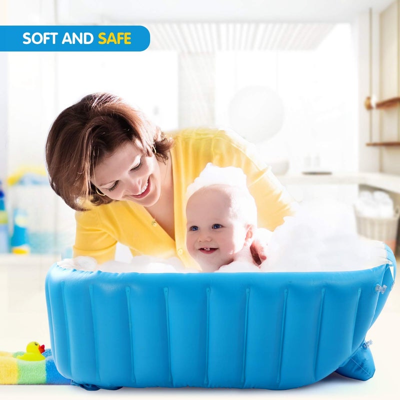 ADDCART Inflatable Baby Bath tub for Kids with Air Pump, Soft Cushion Central Seat, Foldable Shower Basin | Mini Air Swimming Pool for Kids | Baby Bath Tub for Baby - Image 5