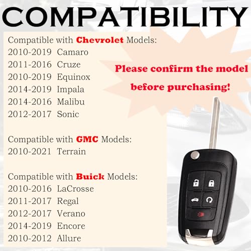 SUPALAND Key Fob Replacement Fits for Chevy Cruze Equinox Camaro Impala Malibu Sonic Buick Regal Verano Encore Allure Lacrosse GMC Terrain 2010-2021 OHT01060512 Keyless Entry Remote Control 13504199 - Image 2