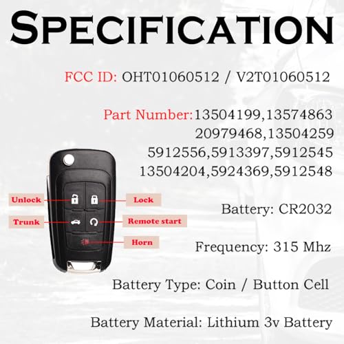 SUPALAND Key Fob Replacement Fits for Chevy Cruze Equinox Camaro Impala Malibu Sonic Buick Regal Verano Encore Allure Lacrosse GMC Terrain 2010-2021 OHT01060512 Keyless Entry Remote Control 13504199 - Image 3