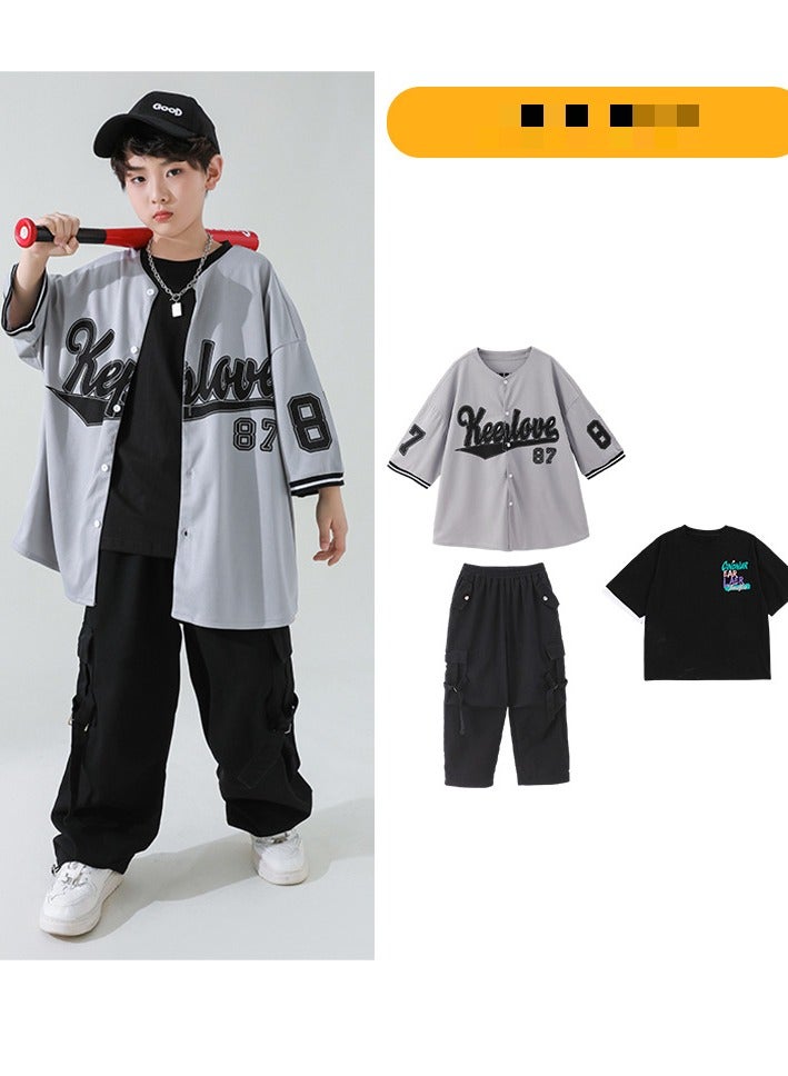 Kids Jazz Dance Costume Baseball Jacket Men's three-piece suit