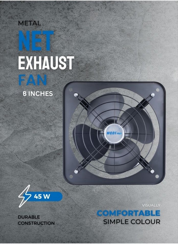 MODI 8-Inch Metal Net Exhaust Fan Powerful Ventilation for Kitchen, Bathroom & Home Low Noise Energy-Efficient Wall-Mounted Design - Image 1