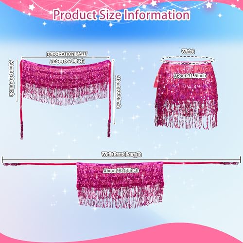 MUNAFIE Women's Belly Dance Hip Scarf Performance Outfits Skirt Festival Clothing Rose Red,One Size - Image 2