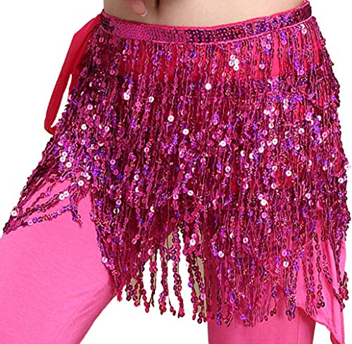 MUNAFIE Women's Belly Dance Hip Scarf Performance Outfits Skirt Festival Clothing Rose Red,One Size - Image 1
