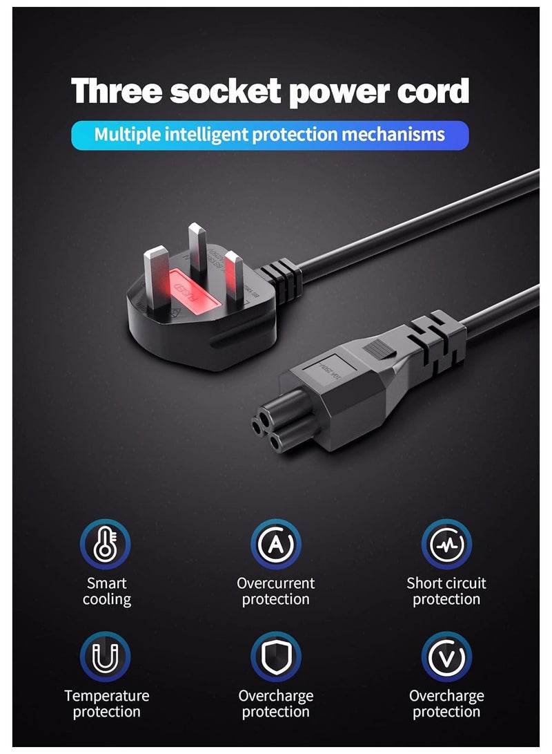 3 Pin Mains lead Power UK Plug Mickey Mouse C5 Cloverleaf Cord Mains Cable Lead for Laptop AC-Adapter Charger Acer Dell HP Compaq Toshiba Vaio Delta Asus Lenovo Electric Equipment 1.2m (3.9ft) - Image 3