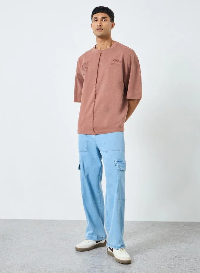 Styli Men Boxy Fit Acid Wash Printed T-Shirt