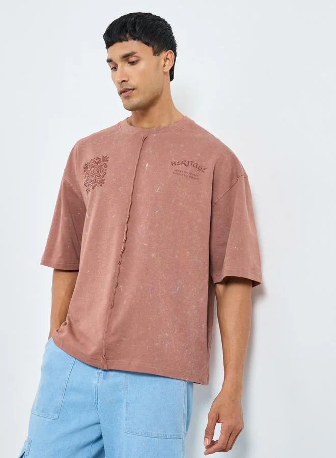 Styli Men Boxy Fit Acid Wash Printed T-Shirt