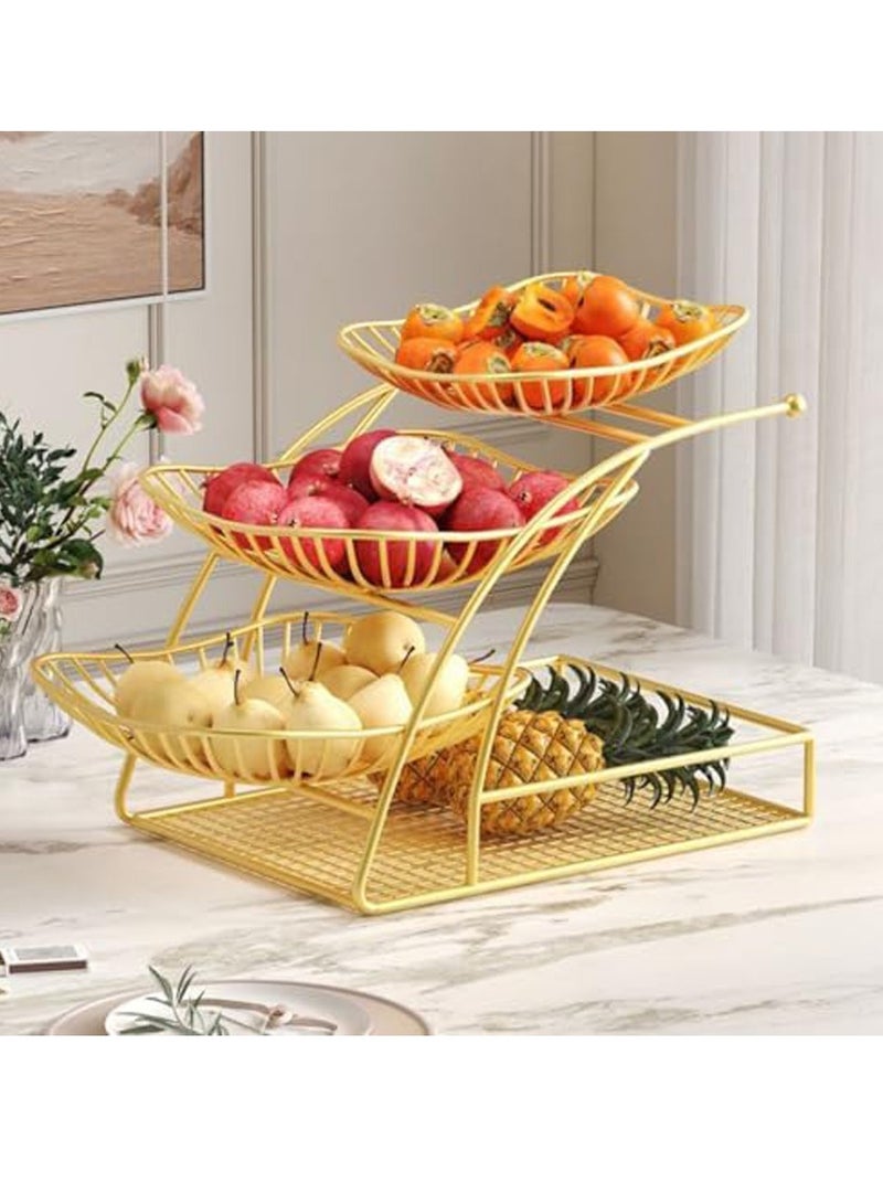 عام حامل سلة فواكه معدني ثلاثي الطبقات، رف طاولة قهوة فاخر، حامل وعاء فواكه مزخرف، مكان لوضع الحلوى والوجبات الخفيفة من الفاكهة الفاخرة - Image 1