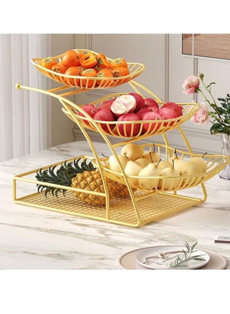 عام حامل سلة فواكه معدني ثلاثي الطبقات، رف طاولة قهوة فاخر، حامل وعاء فواكه مزخرف، مكان لوضع الحلوى والوجبات الخفيفة من الفاكهة الفاخرة - Image 2