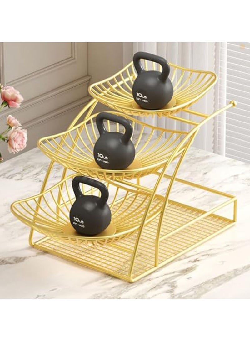 عام حامل سلة فواكه معدني ثلاثي الطبقات، رف طاولة قهوة فاخر، حامل وعاء فواكه مزخرف، مكان لوضع الحلوى والوجبات الخفيفة من الفاكهة الفاخرة - Image 3