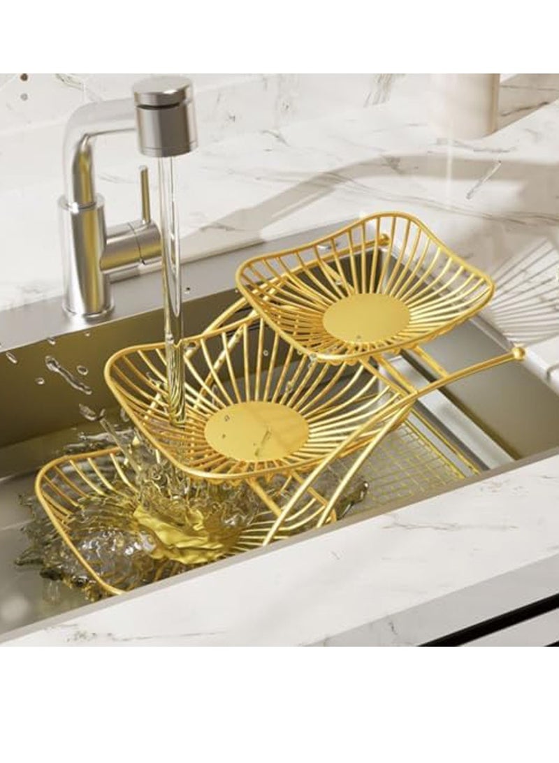 عام حامل سلة فواكه معدني ثلاثي الطبقات، رف طاولة قهوة فاخر، حامل وعاء فواكه مزخرف، مكان لوضع الحلوى والوجبات الخفيفة من الفاكهة الفاخرة - Image 4