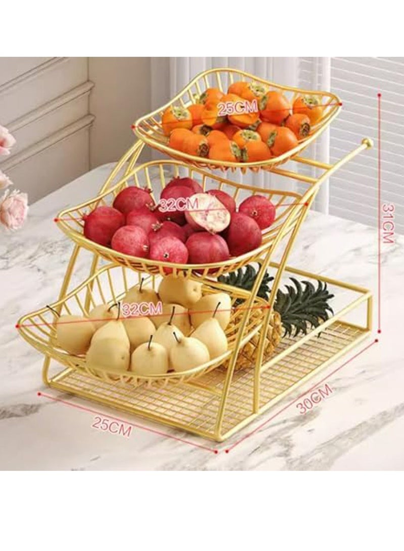 عام حامل سلة فواكه معدني ثلاثي الطبقات، رف طاولة قهوة فاخر، حامل وعاء فواكه مزخرف، مكان لوضع الحلوى والوجبات الخفيفة من الفاكهة الفاخرة - Image 5