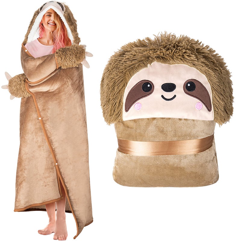 Sloth Wearable Hooded Blanket for Adults  Super Soft Warm Cozy Plush Flannel Fleece  Sherpa Hoodie Throw Cloak Wrap  Sloth Gifts for Women Adults and Kids