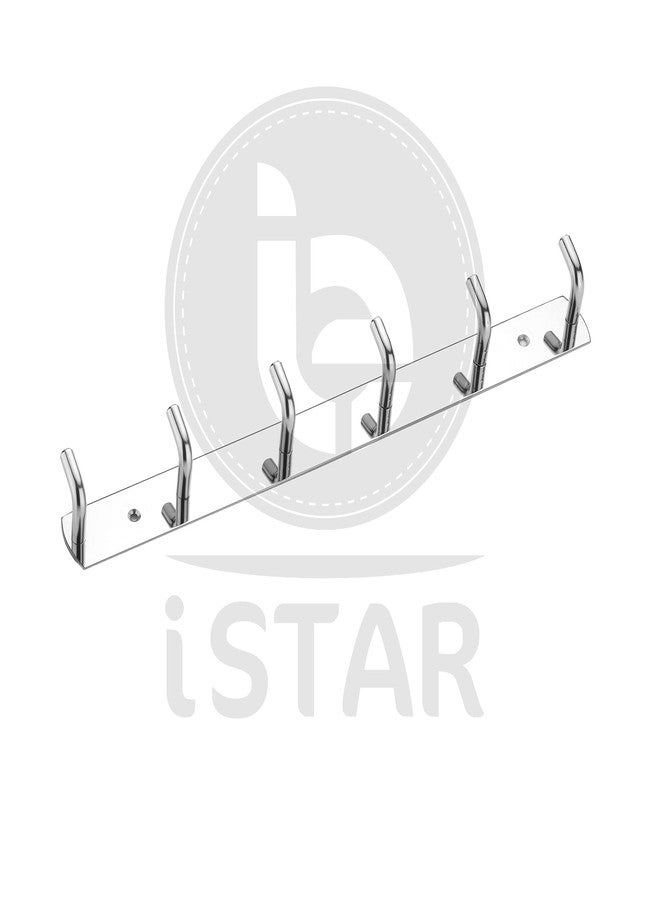 آي ستار خطافات ملابس الحمام من الفولاذ المقاوم للصدأ من iSTAR، 6 دبابيس، خطافات لتعليق أردية الحمام، قضيب لتعليق المفاتيح والملابس والمناشف (فضي) (عبوة من 4 قطع) - Image 3