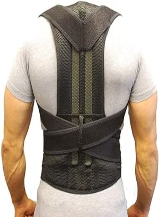 Men's Orthopedic Posture Corset Back Brace Support Belt with Straightener (Black, XXL)