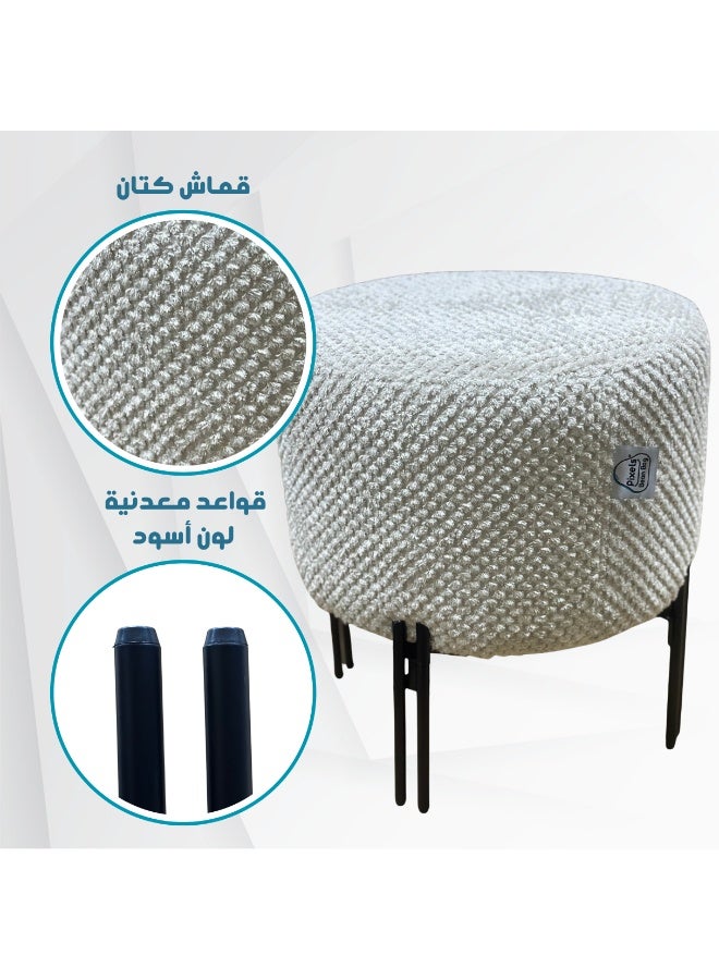 PixelsBeanBag Round Ottoman Linen Fabric by PixelsBeanBag with Metal Legs, for Living Room and Bedroom. - Image 3