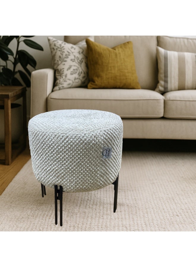 PixelsBeanBag Round Ottoman Linen Fabric by PixelsBeanBag with Metal Legs, for Living Room and Bedroom. - Image 1