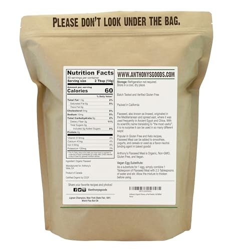 Anthony's Anthonys Organic Flaxseed Meal 25 lb Gluten Free Ground Ultra Fine Powder Cold Milled Keto Friendly - Image 5