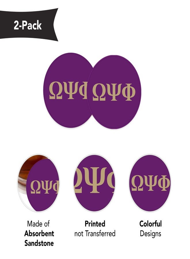 Desert Cactus Omega Psi Phi Car Accessories Absorbent Sandstone Cup Coasters Licensed Product Set of 2 (Design B) - Image 2