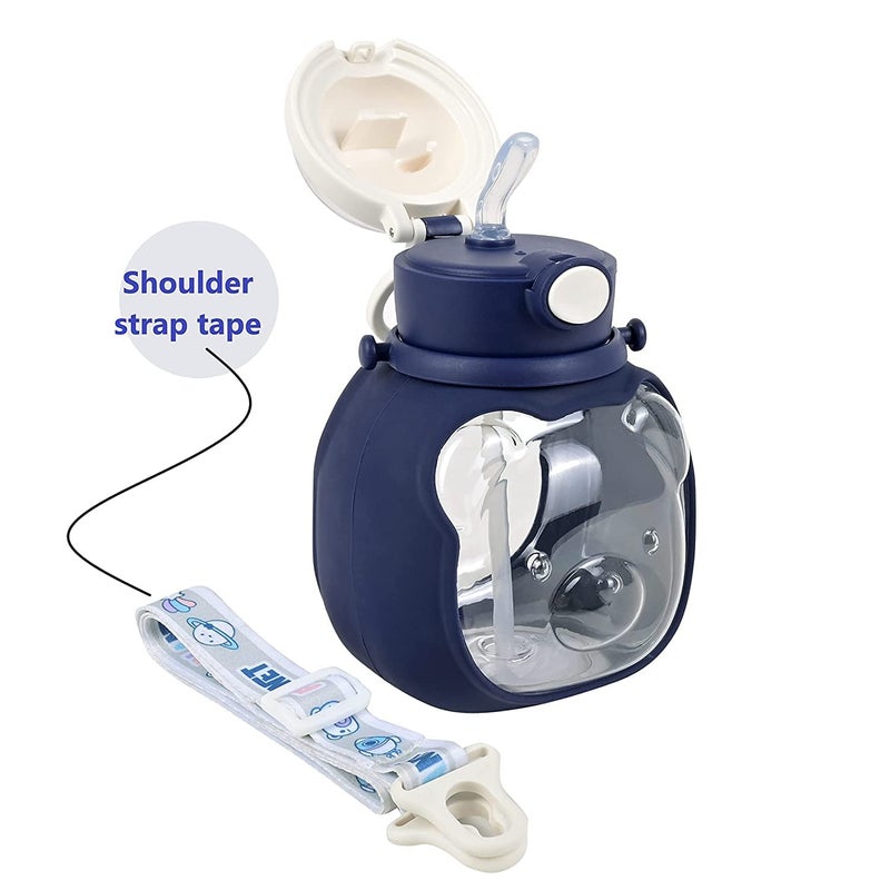 Hedrix Cute 1 Pcs Bear Juice Drink Water Bottle With Straw Cute Panda Bottles and Juice Bottle Stickers with Silicon Straw and Strap for School Office Outdoor 1 Bottle Multicolor 700mlClear - Image 2